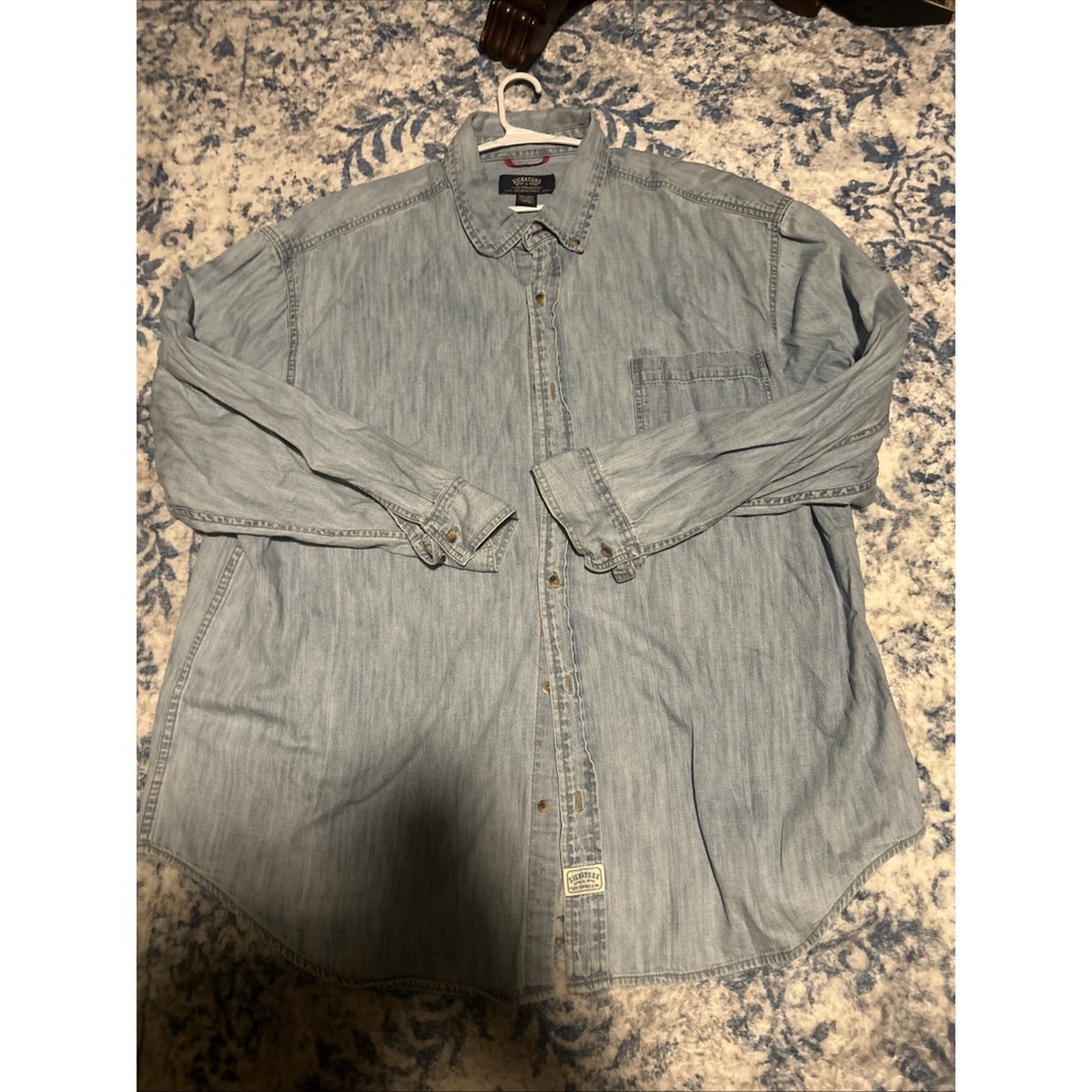 Signature Levis Strauss Premium Men 3XL Long sleeve Pearl snap Blue Denim